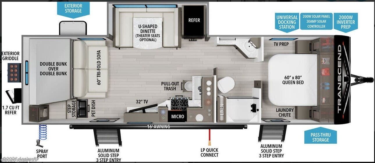 2027 Grand Design Transcend 265BHT - New Travel Trailer For Sale by Ansley RV in Duncansville, Pennsylvania features Enclosed Underbelly, Refrigerator, Toilet, Washer/Dryer Prep, Backup Camera