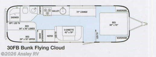 Floorplan of 2015 Airstream Flying Cloud 30 Bunk