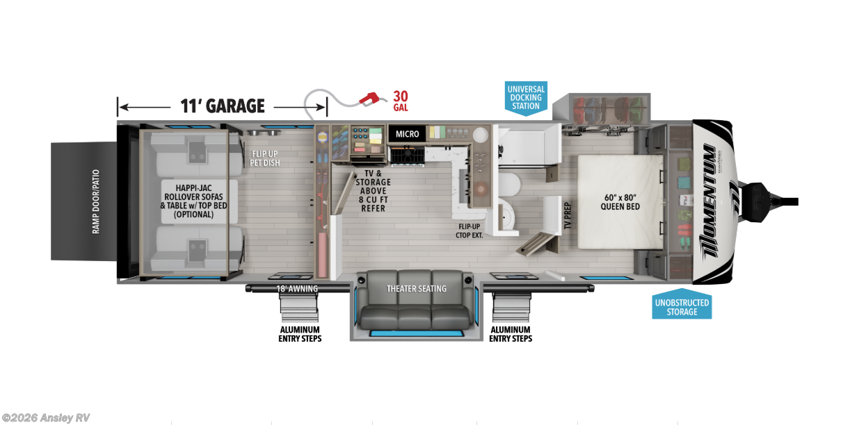 Floorplan of 2027 Grand Design Momentum G-Class 29GS