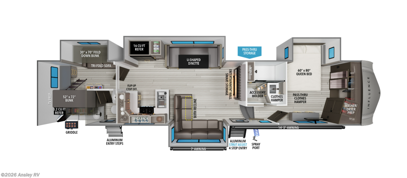 Floorplan of 2027 Grand Design Influence 3904BH