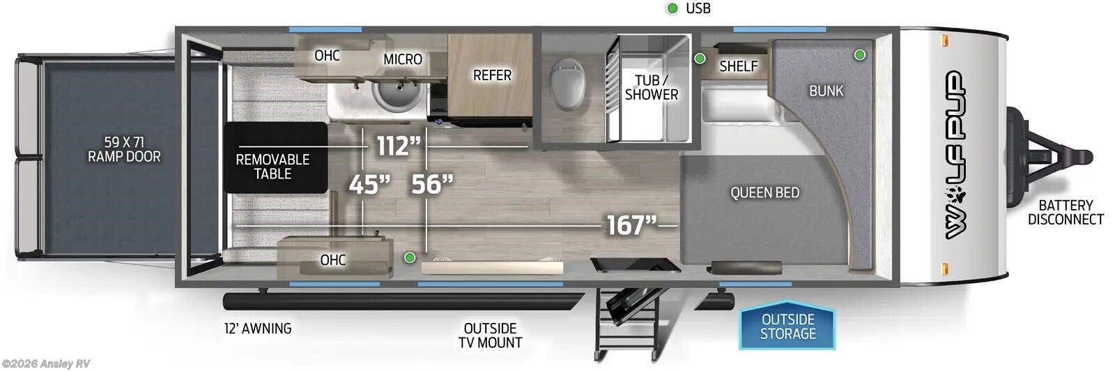 Floorplan of 2026 Forest River Cherokee Wolf Pup 18RJBW
