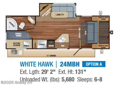 Floorplan of 2018 Jayco White Hawk 24MBH