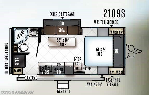 Floorplan of 2018 Forest River Rockwood Mini Lite 2109S