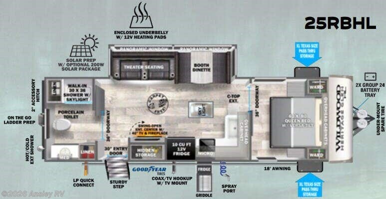 Floorplan of 2024 Forest River Wildwood Heritage Glen Hyper-Lyte 25RBHL