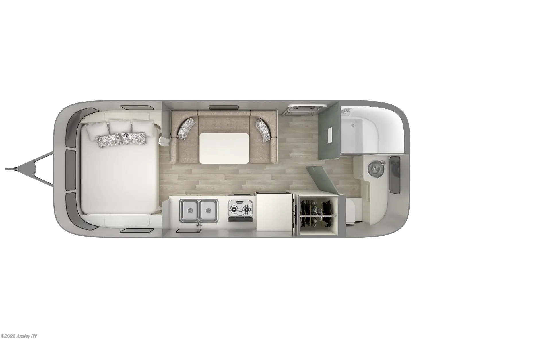 Floorplan of 2027 Airstream Bambi 22FB