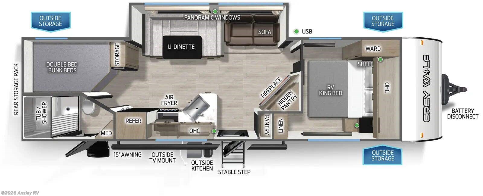 Floorplan of 2027 Forest River Cherokee Grey Wolf 26KF