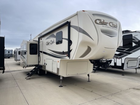 &lt;p&gt;The 2017 Forest River Cedar Creek 29RE is a premium fifth-wheel trailer renowned for its exquisite craftsmanship and luxurious amenities. Measuring approximately 34 feet in length and weighing around 10,500 pounds, this model offers a spacious and comfortable living space while remaining relatively easy to tow. The exterior boasts a striking profile with sleek lines and high-quality construction, featuring aluminum framing and fiberglass sidewalls for durability and longevity.&lt;/p&gt;
&lt;p&gt;Step inside the Cedar Creek 29RE, and you&#39;re greeted by a beautifully designed interior that exudes elegance and sophistication. The rear entertainment layout creates a welcoming atmosphere for relaxation, featuring plush seating including a sofa and recliner, all positioned to enjoy the entertainment center with a large flat-screen TV and cozy fireplace. The gourmet kitchen is a chef&#39;s delight, equipped with stainless steel appliances, solid surface countertops, and ample storage space for all your cooking needs. Towards the front of the trailer, a private master suite offers a tranquil escape with a comfortable king-sized bed, spacious wardrobe storage, and a luxurious bathroom with a large shower. Overall, the 2017 Forest River Cedar Creek 29RE sets the standard for upscale RV living, combining luxury, comfort, and functionality for an unparalleled travel experience.&lt;/p&gt;