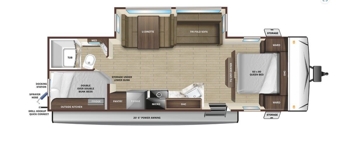 2025 Highland Ridge Open Range LITE 261BH - New Travel Trailer For Sale by McClain's Longhorn RV in Sanger, Texas features Power Roof Vent, Spare Tire Kit, CD Player, Skylight, Slideout