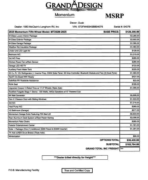 2025 Momentum 392M by Grand Design from McClain's Longhorn RV in Sanger, Texas