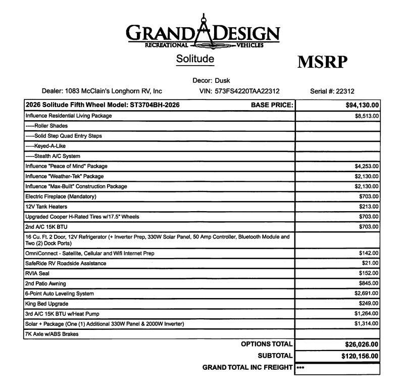 2026 Influence 3704BH by Grand Design from McClain's Longhorn RV in Sanger, Texas