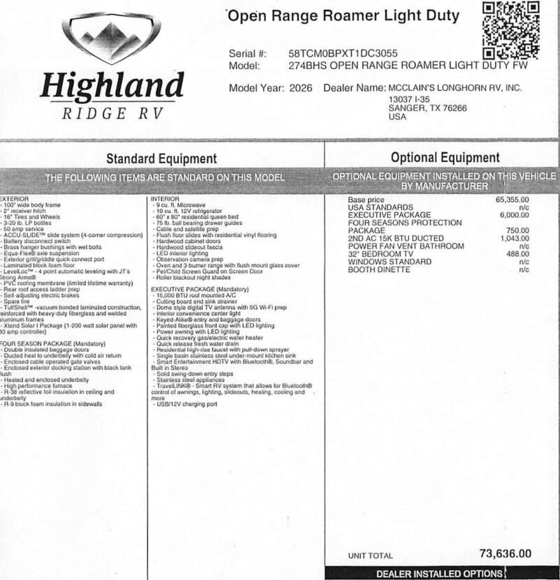 2026 Open Range Roamer LIGHT 274BHS by Highland Ridge from McClain's Longhorn RV in Sanger, Texas