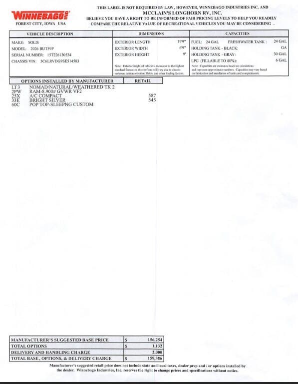 2026 Solis 59P by Winnebago from McClain's Longhorn RV in Sanger, Texas