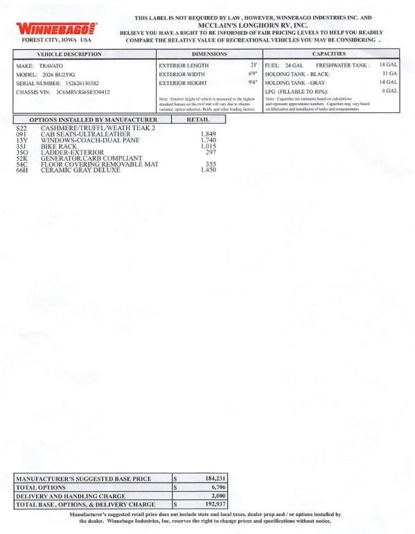2026 Travato 59G by Winnebago from McClain's Longhorn RV in Sanger, Texas
