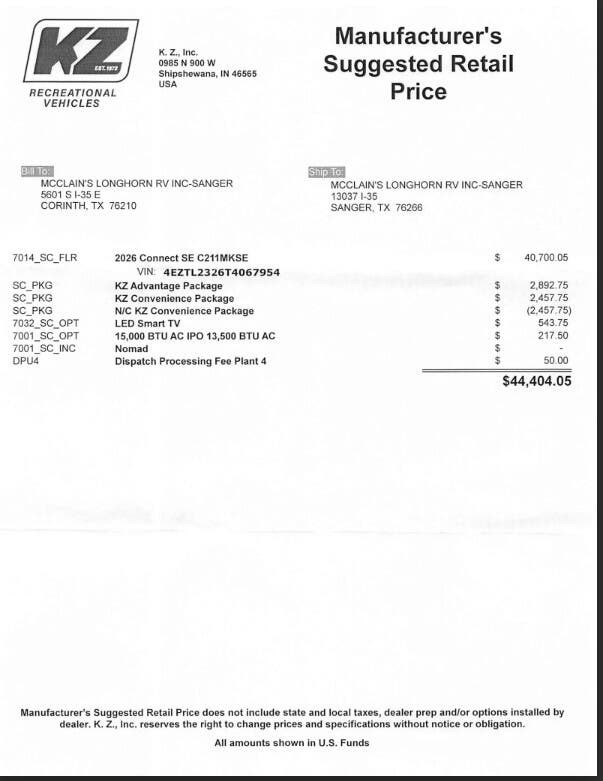 2026 Connect SE 211MK by K-Z from McClain's Longhorn RV in Sanger, Texas