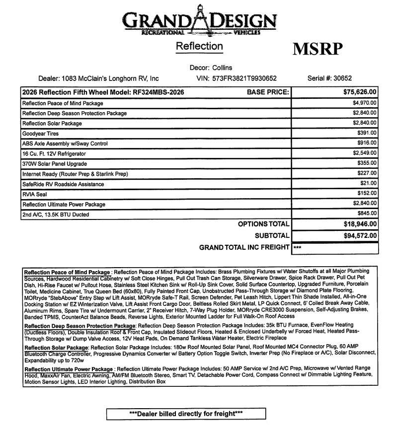 2026 Reflection 324MBS by Grand Design from McClain's Longhorn RV in Sanger, Texas