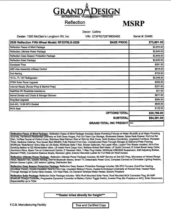 2026 Reflection 337RLS by Grand Design from McClain's RV Fort Worth in Fort Worth, Texas