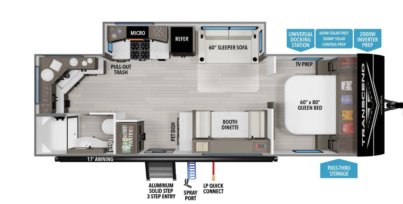 2026 Grand Design Transcend Xplor 25MLX - New Travel Trailer For Sale by McClain's Longhorn RV in Sanger, Texas features Hitch, Leveling Jacks, Queen Mattress, Overhead Cabinetry, Batteries