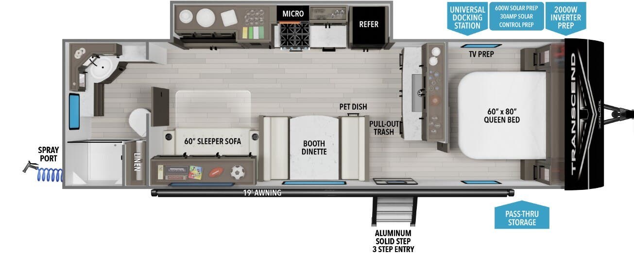2026 Grand Design Transcend Xplor 26RBX - New Travel Trailer For Sale by McClain's Longhorn RV in Sanger, Texas features Shower, Smoke Detector, Air Conditioning, Pantry, Oven