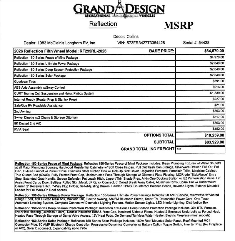 2026 Reflection 150 295RL by Grand Design from McClain's Longhorn RV in Sanger, Texas