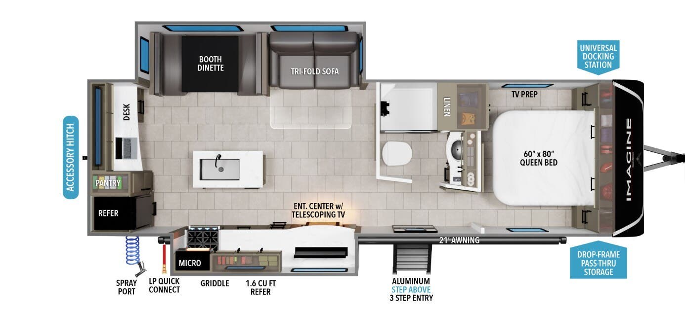 2026 Grand Design Imagine 2670MK - New Travel Trailer For Sale by McClain's Longhorn RV in Sanger, Texas features Overhead Cabinetry, Slideout, Batteries, Shower, TV