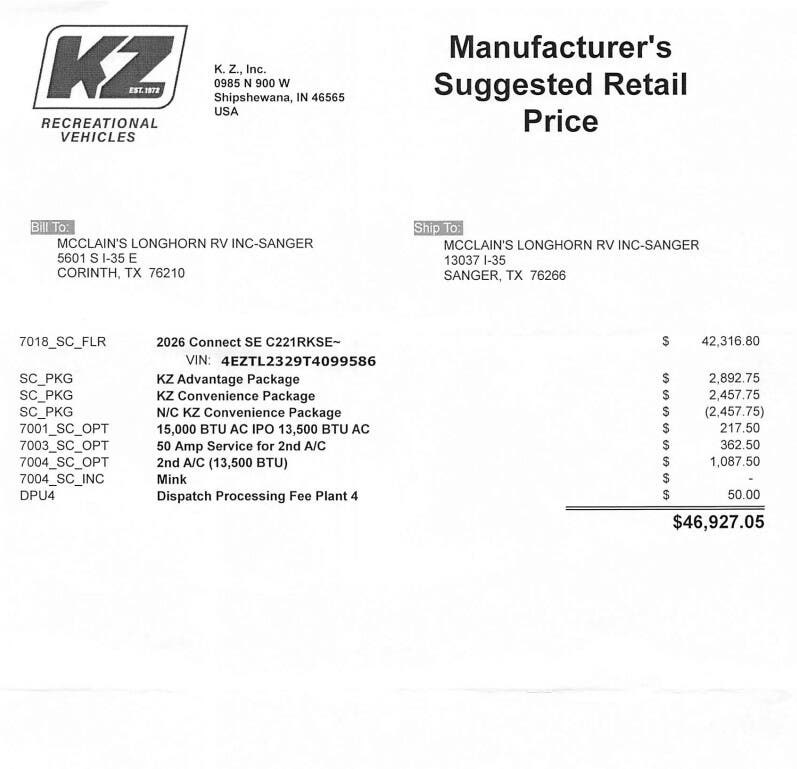 2026 Connect SE 221RK by K-Z from McClain's Longhorn RV in Sanger, Texas