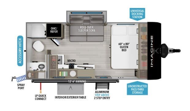 2026 Grand Design Imagine AIM 16MLA - New Travel Trailer For Sale by McClain's RV Superstore in Corinth, Texas features Removable Table, Queen Bed, Power Awning, Solar Panel, LED Lights