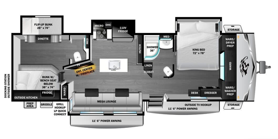 2026 Highland Ridge Open Range 338BHS - New Travel Trailer For Sale by McClain's Longhorn RV in Sanger, Texas features Screen Door, Refrigerator, Griddle, Residential Refrigerator, TV