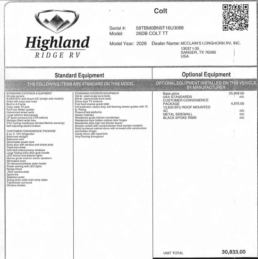 2026 Open Range CONV 26DB by Highland Ridge from McClain's Longhorn RV in Sanger, Texas