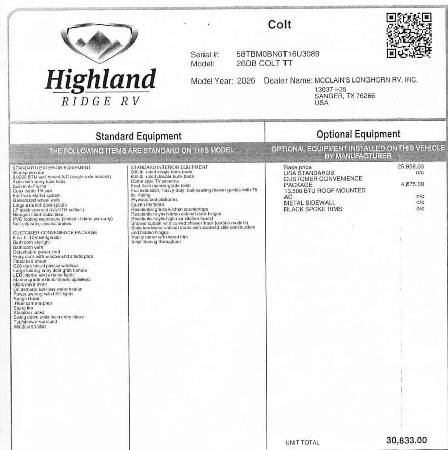 2026 Open Range CONV 26DB by Highland Ridge from McClain's Longhorn RV in Sanger, Texas