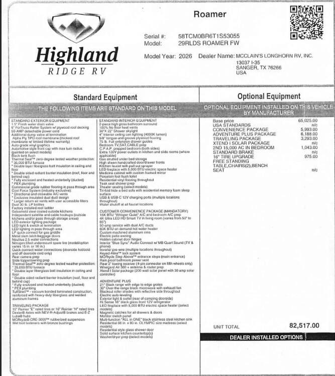 2026 Open Range Roamer 29RLDS by Highland Ridge from McClain's Longhorn RV in Sanger, Texas