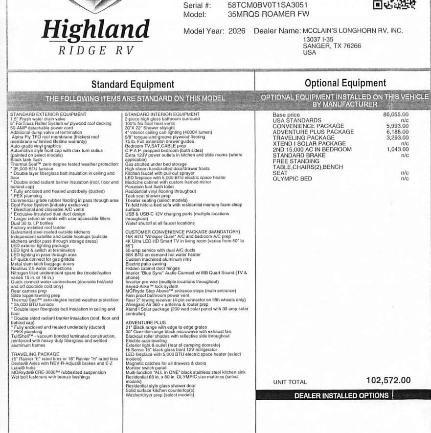 2026 Open Range Roamer 35MRQS by Highland Ridge from McClain's Longhorn RV in Sanger, Texas