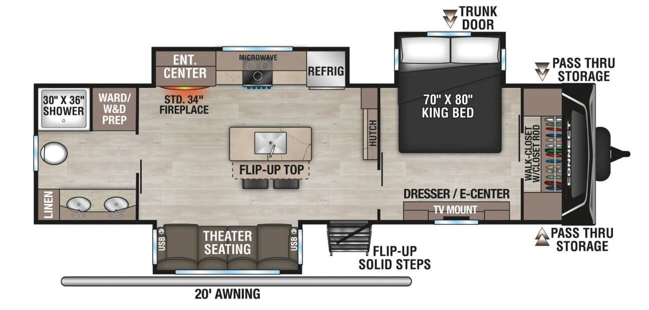 2025 K-Z Connect 293RB - New Travel Trailer For Sale by McClain's Longhorn RV in Sanger, Texas features Fireplace, Converter, Roof Vent, Power Awning, Black Tank Flush