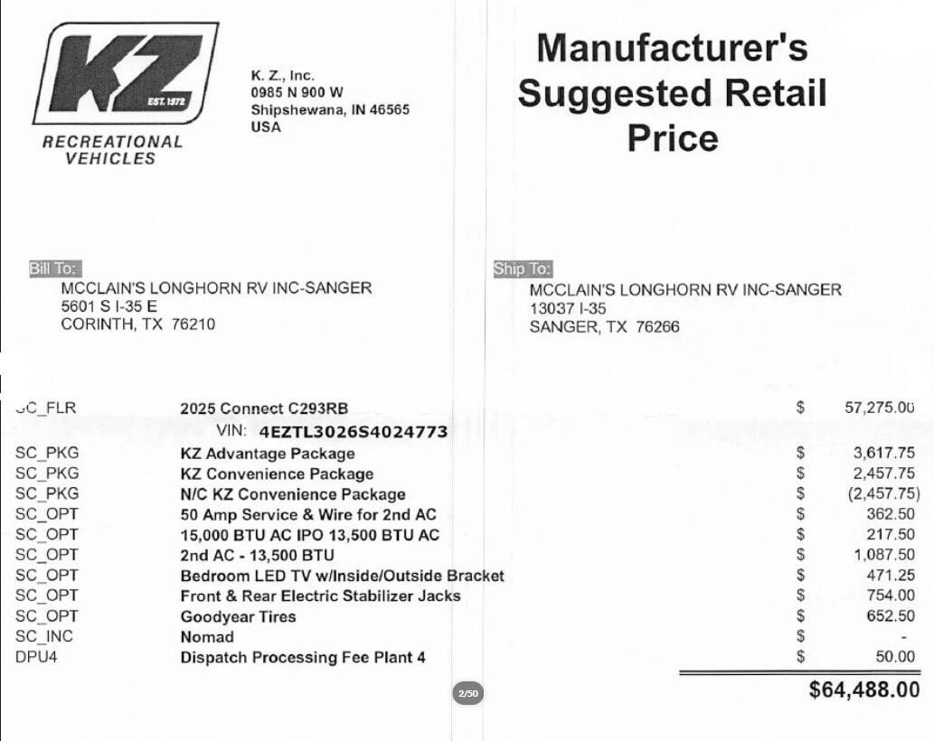 2025 Connect 293RB by K-Z from McClain's Longhorn RV in Sanger, Texas
