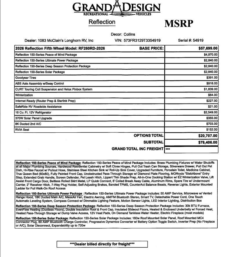 2026 Reflection 150 260RD by Grand Design from McClain's Longhorn RV in Sanger, Texas