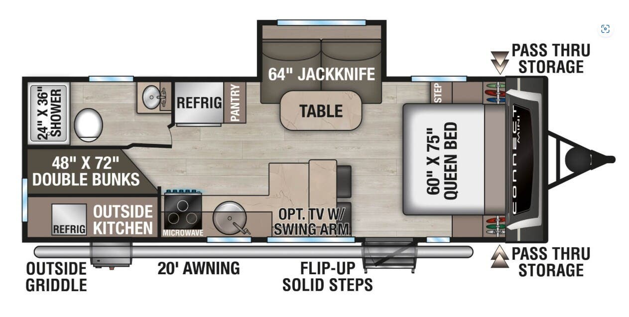2026 K-Z Connect Mini 231BH - New Travel Trailer For Sale by McClain's Longhorn RV in Sanger, Texas features Backup Camera, Water Heater, Oven, Kitchen Sink, Solar Prep