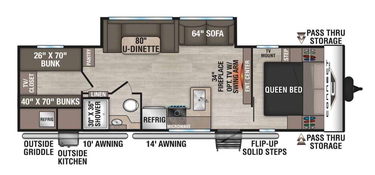 2026 K-Z Connect SE 281BHK - New Travel Trailer For Sale by McClain's Longhorn RV in Sanger, Texas features LP Detector, Enclosed Underbelly, Outside Kitchen, Stove, Stabilizer Jacks