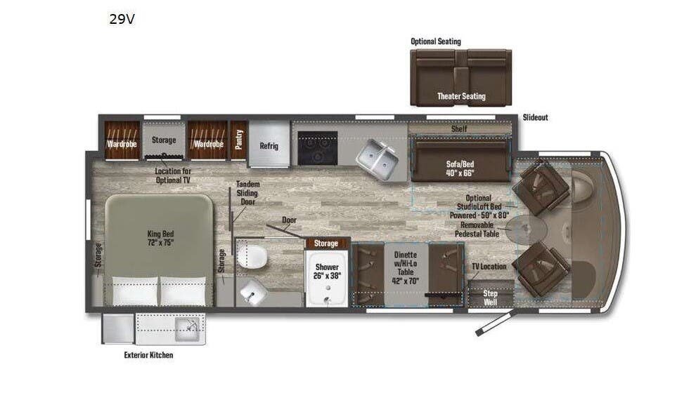 2024 Winnebago Vista 29V - Used Class A For Sale by McClain's Longhorn RV in Sanger, Texas features Overhead Cabinetry, Oven, Pantry, CO Detector, Air Conditioning