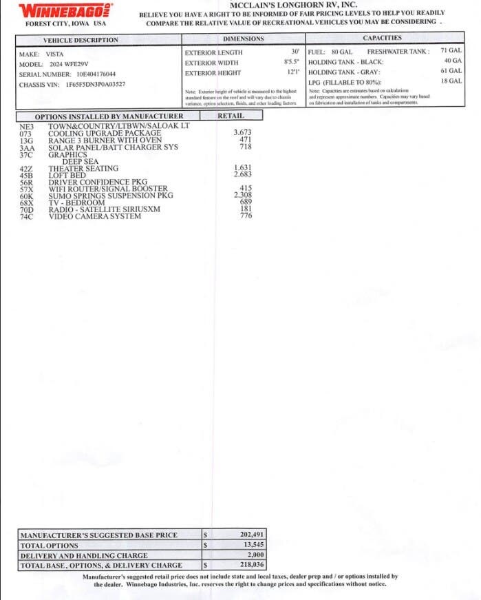 2024 Vista 29V by Winnebago from McClain's Longhorn RV in Sanger, Texas