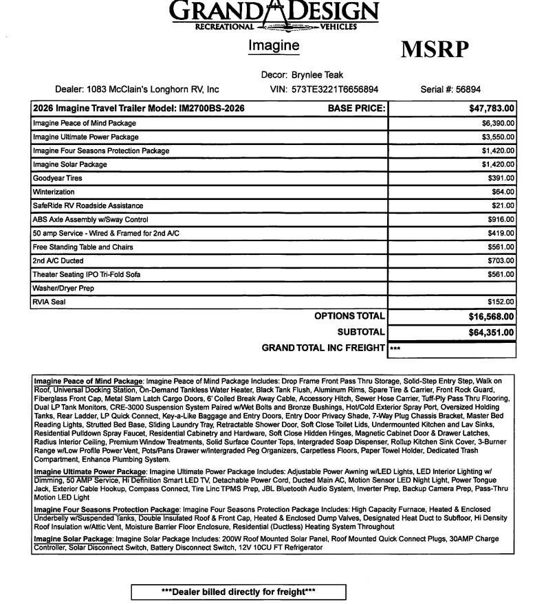2026 Imagine 2700BS by Grand Design from McClain's Longhorn RV in Sanger, Texas