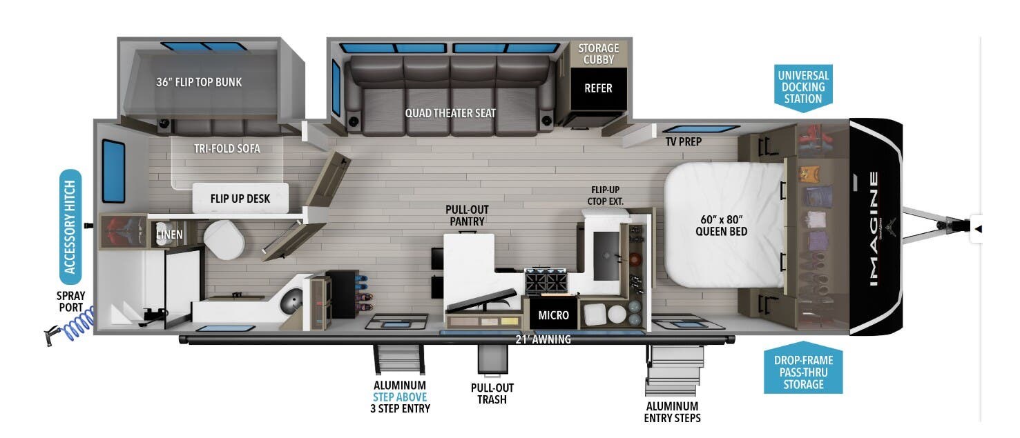 2026 Grand Design Imagine 2810BH - New Travel Trailer For Sale by McClain's Longhorn RV in Sanger, Texas features Insulated, Detachable Power Cord, Skylight, Refrigerator, Power Awning