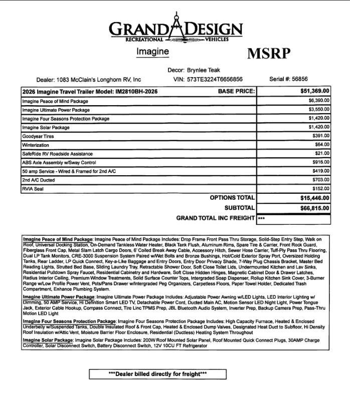 2026 Imagine 2810BH by Grand Design from McClain's Longhorn RV in Sanger, Texas