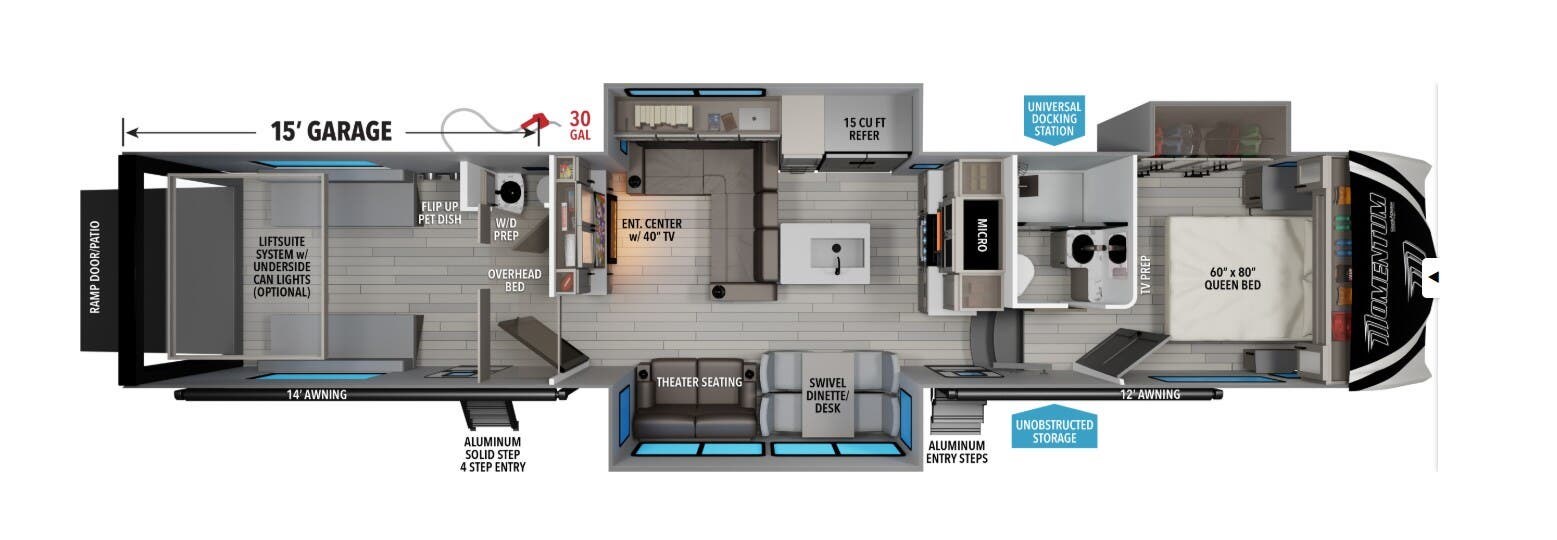 2026 Grand Design Momentum G-Class 394G - New Fifth Wheel For Sale by McClain's Longhorn RV in Sanger, Texas features Solar Prep, Awning, Ramp, Shower, Insulated