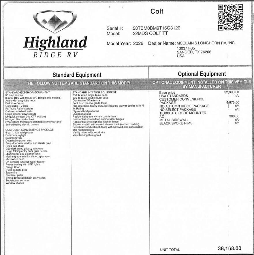 2026 Open Range CONV COLT 22MDS by Highland Ridge from McClain's Longhorn RV in Sanger, Texas