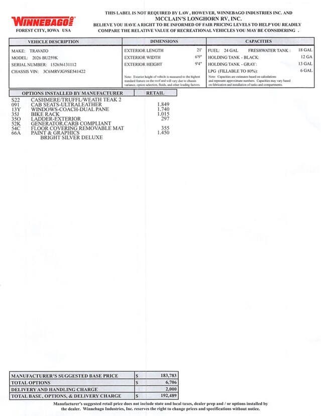 2026 Travato 59K by Winnebago from McClain's Longhorn RV in Sanger, Texas