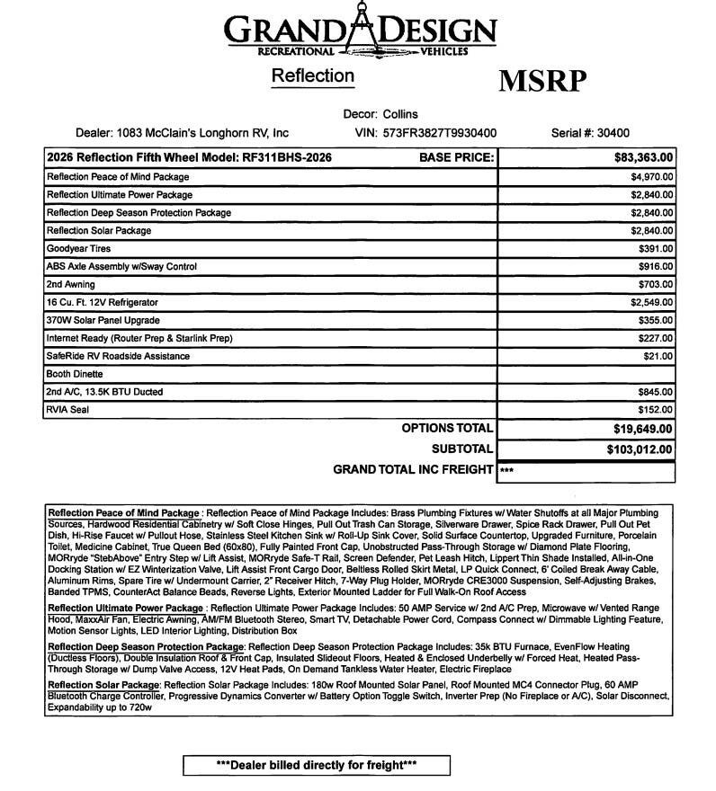 2026 Reflection 311BHS by Grand Design from McClain's Longhorn RV in Sanger, Texas