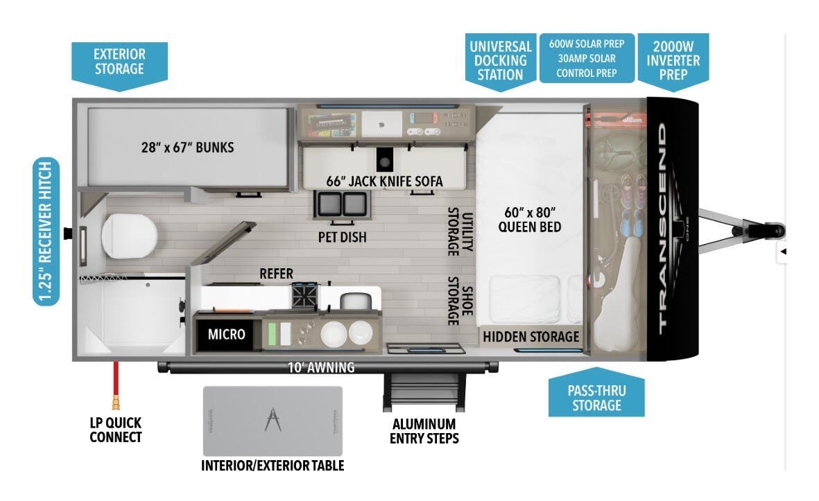 2026 Grand Design Transcend One 151BH - New Travel Trailer For Sale by McClain's RV Superstore in Corinth, Texas features Propane, Shower, CO Detector, Bunk Beds, Toilet