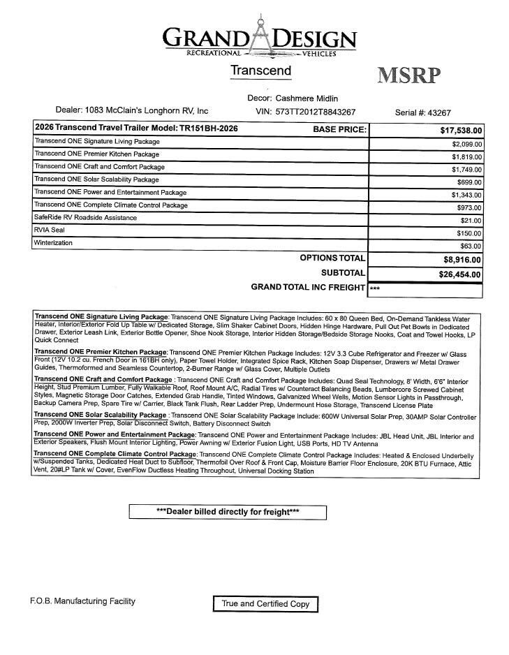 2026 Transcend One 151BH by Grand Design from McClain's RV Superstore in Corinth, Texas