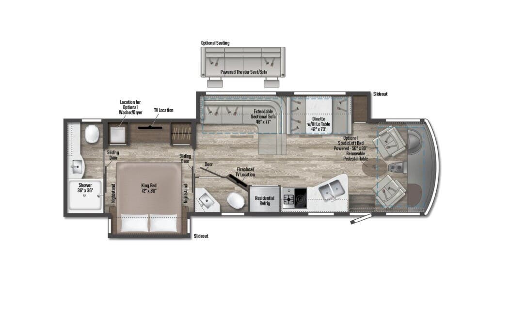 2025 Winnebago Adventurer 35F - Used Class A For Sale by McClain's Longhorn RV in Sanger, Texas features Fire Extinguisher, Solar Panel, Converter, TV, Medicine Cabinet