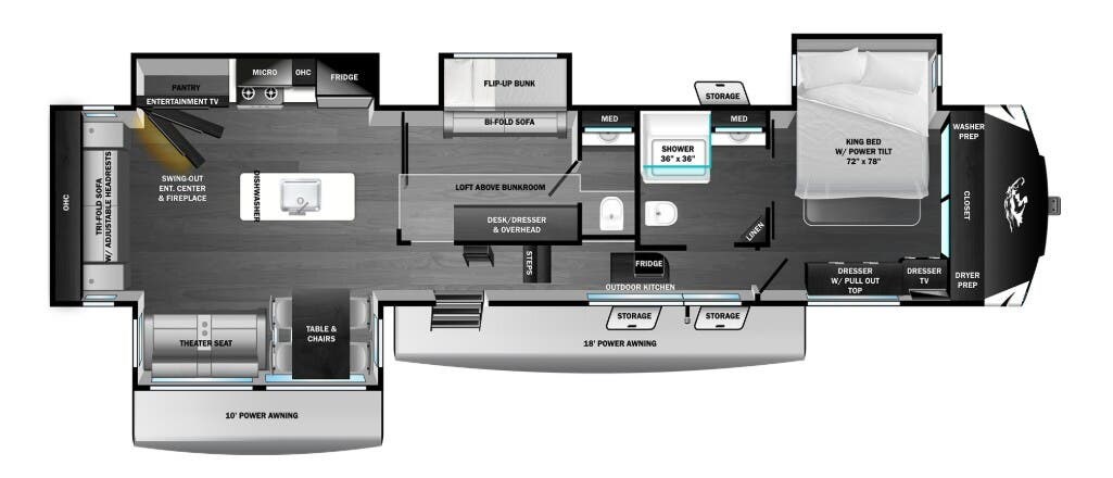 2026 Highland Ridge Open Range 3X 372MBH - New Fifth Wheel For Sale by McClain's Longhorn RV in Sanger, Texas features Bunk Beds, Theater Seating, Water Heater, Shower, Toilet