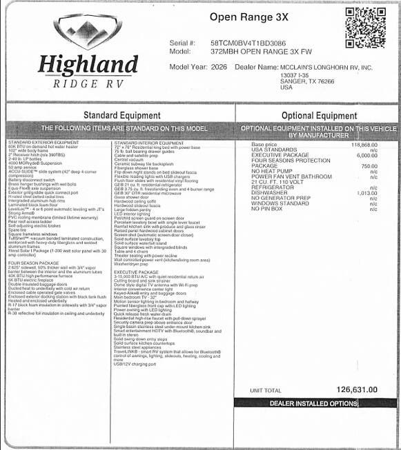 2026 Open Range 3X 372MBH by Highland Ridge from McClain's Longhorn RV in Sanger, Texas